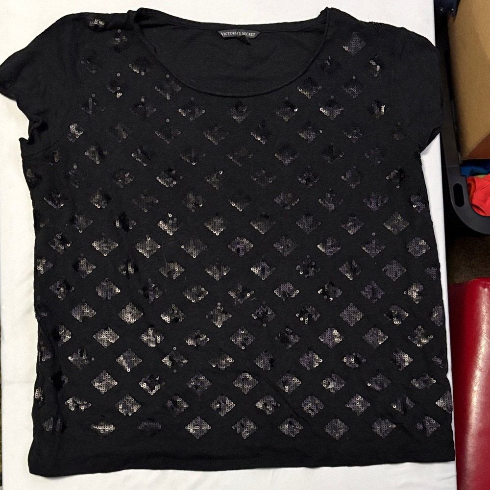 Victoria's Secret Black Short Sleeve Top with Cutout Pattern